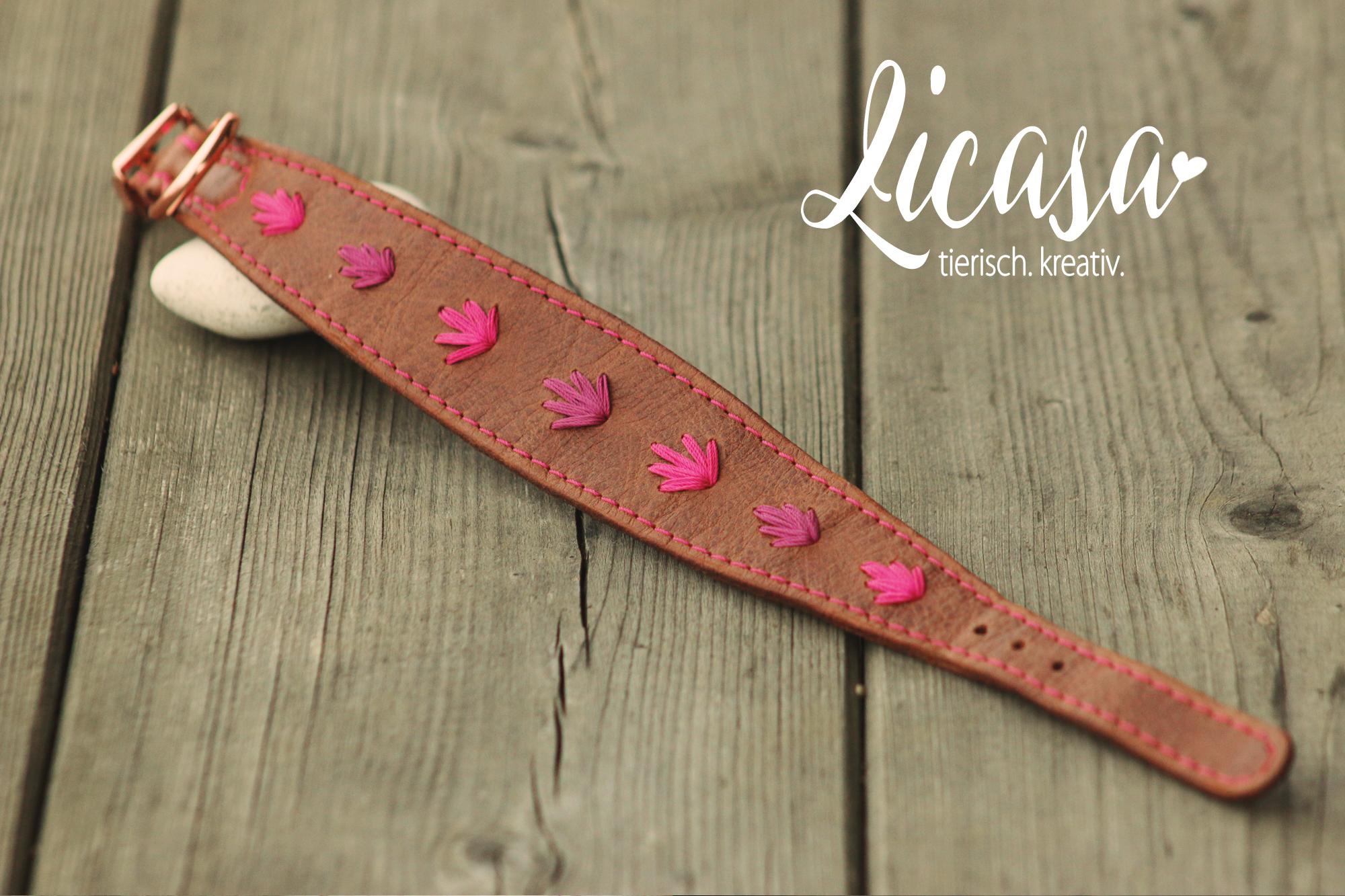 Windhundhalsband aus Leder mit Bestickung