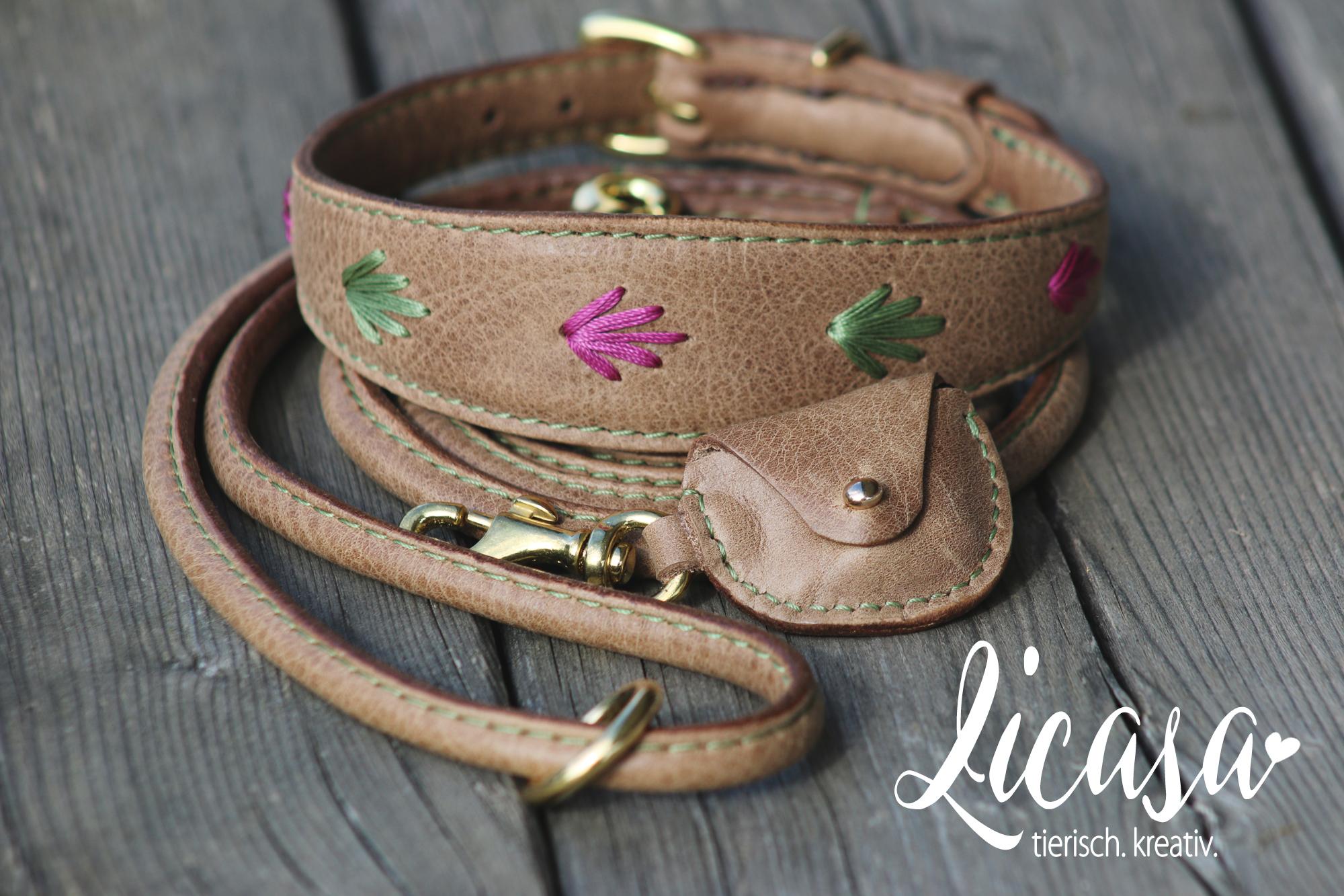 Windhundhalsband aus Leder mit Bestickung